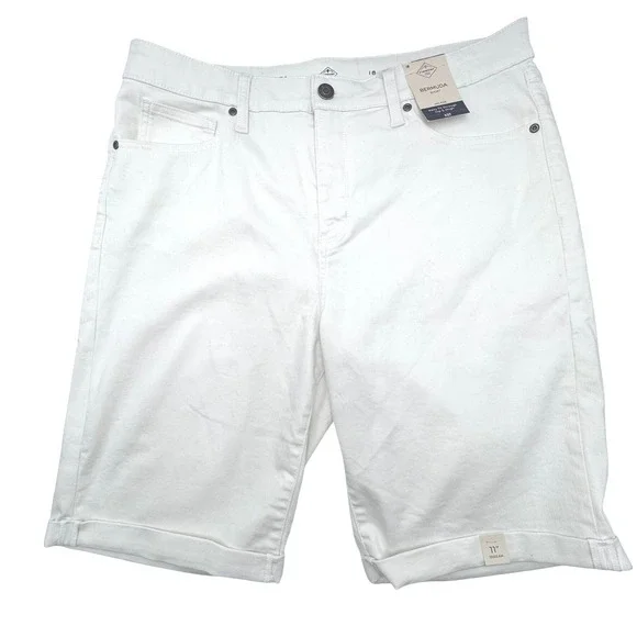 ST JOHN'S BAY NWT Womens 18 White Denim Bermuda Shorts Secretly Slender Mid Rise - Picture 2 of 9